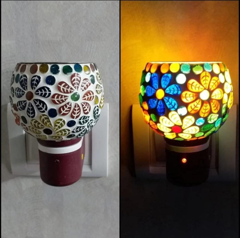 PXI Electric Ceramic Glass KapoordaniAroma Oil Burner Cum Light lamp with Switch Design Ceramic Insence Holder Multicolour  - Image 3