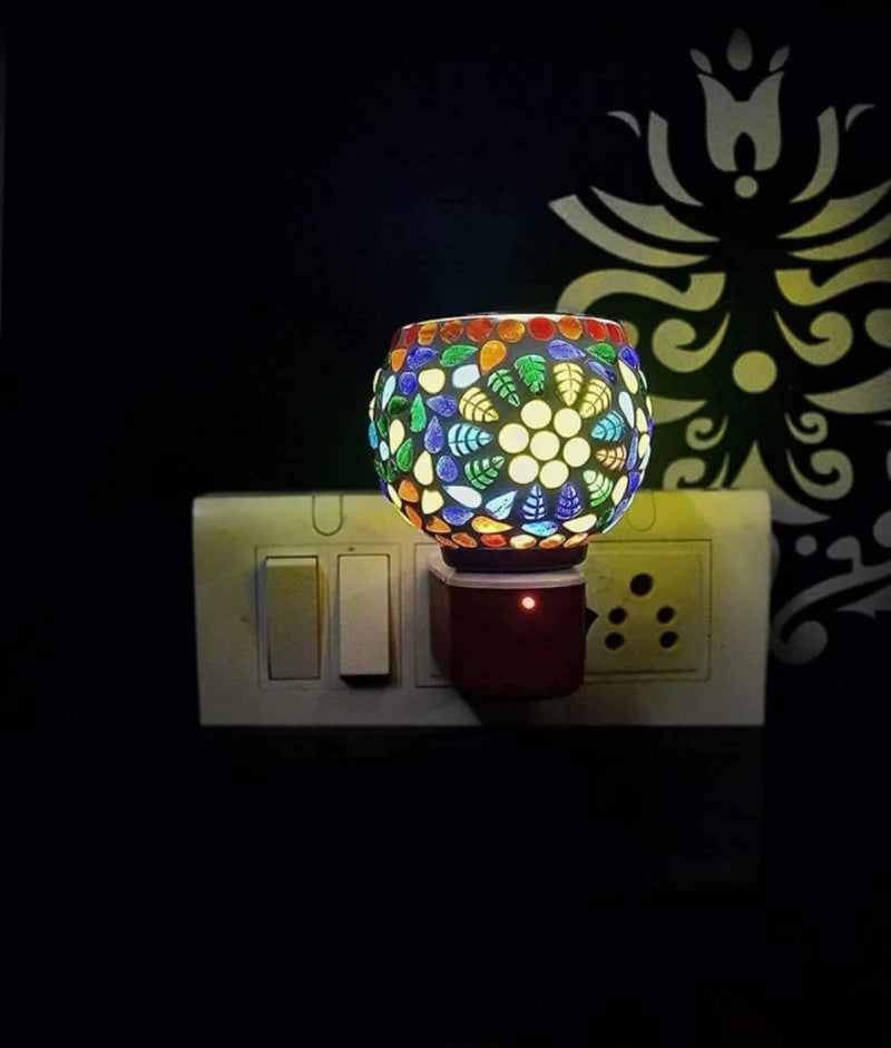 PXI Electric Ceramic Glass KapoordaniAroma Oil Burner Cum Light lamp with Switch Design Ceramic Insence Holder Multicolour  - Image 1