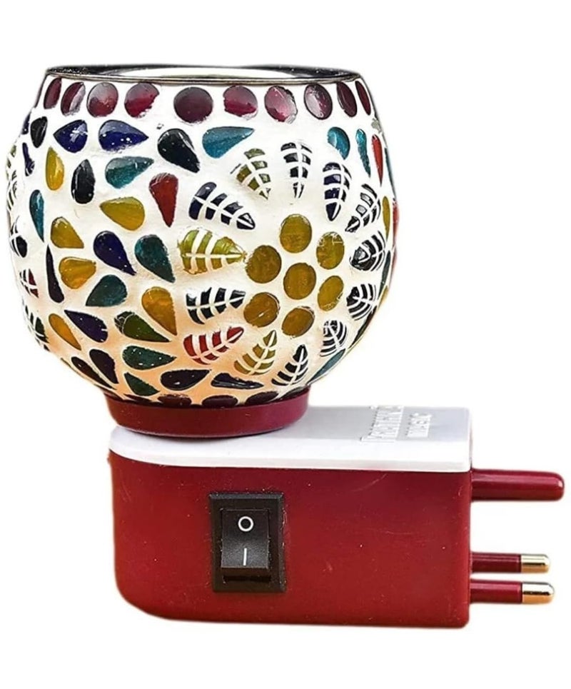 PXI Electric Ceramic Glass KapoordaniAroma Oil Burner Cum Light lamp with Switch Design Ceramic Insence Holder Multicolour  - Image 4