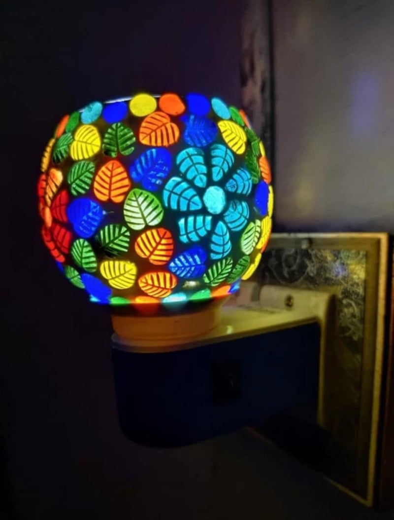 PXI Electric Ceramic Glass KapoordaniAroma Oil Burner Cum Light lamp with Switch Design Ceramic Insence Holder Multicolour  - Image 2