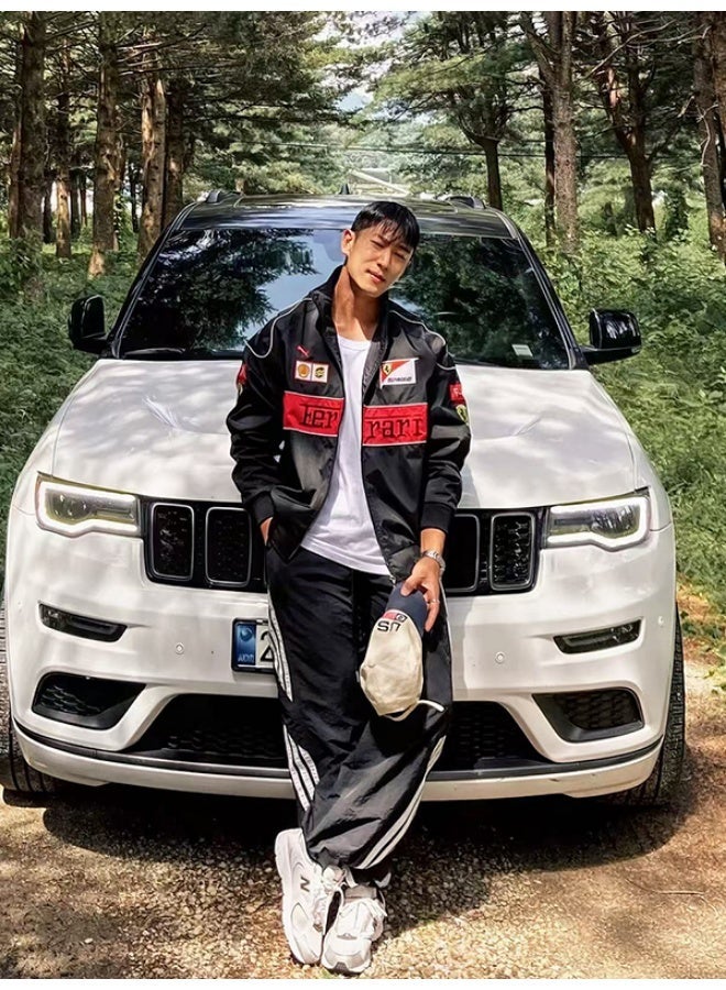 F1 x PUMA Racing Jacket - Black Retro Track Style, Embroidered Logo Badges, Windproof Fabric, Casual Streetwear Coat for Daily & Outdoor Styling - Image 3