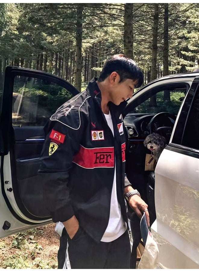 F1 x PUMA Racing Jacket - Black Retro Track Style, Embroidered Logo Badges, Windproof Fabric, Casual Streetwear Coat for Daily & Outdoor Styling - Image 5