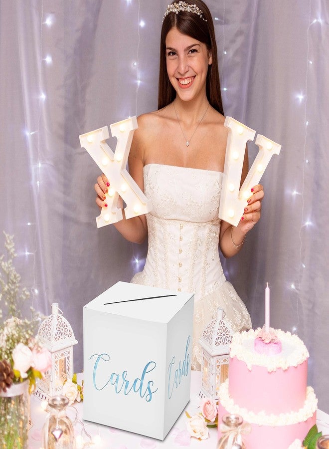 AWSICE Classic Elegant Card Box - 1 Set Hot Stamping Card Receiving Box for Gift Envelope Money - Wedding Bridal Baby Shower Birthday Graduation Party Supplies Decorations ( 8"*8"*8", Baby Blue and Gold)-A10 - Image 3