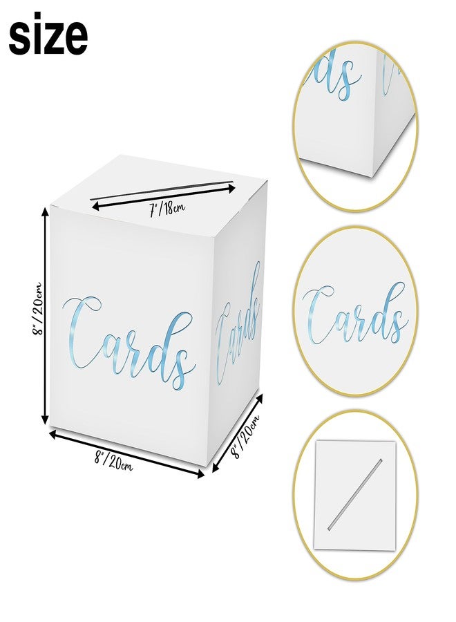 AWSICE Classic Elegant Card Box - 1 Set Hot Stamping Card Receiving Box for Gift Envelope Money - Wedding Bridal Baby Shower Birthday Graduation Party Supplies Decorations ( 8"*8"*8", Baby Blue and Gold)-A10 - Image 4