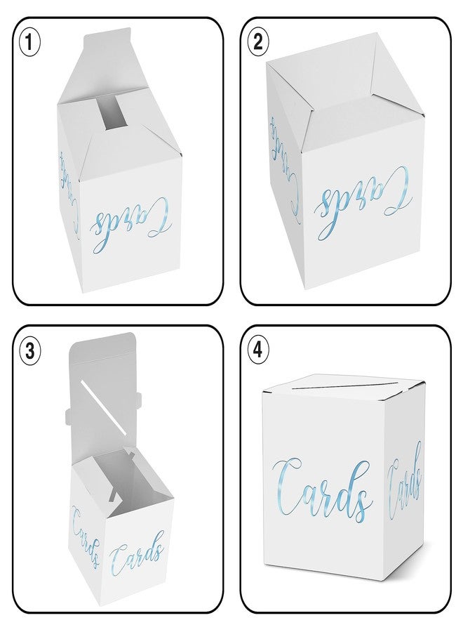 AWSICE Classic Elegant Card Box - 1 Set Hot Stamping Card Receiving Box for Gift Envelope Money - Wedding Bridal Baby Shower Birthday Graduation Party Supplies Decorations ( 8"*8"*8", Baby Blue and Gold)-A10 - Image 5