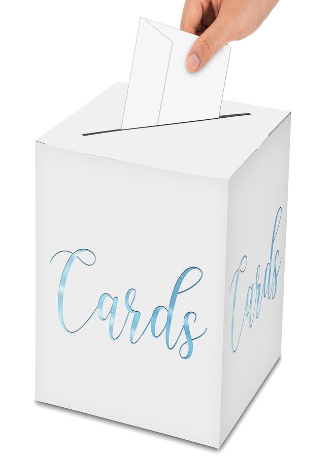 AWSICE Classic Elegant Card Box - 1 Set Hot Stamping Card Receiving Box for Gift Envelope Money - Wedding Bridal Baby Shower Birthday Graduation Party Supplies Decorations ( 8"*8"*8", Baby Blue and Gold)-A10 - Image 2