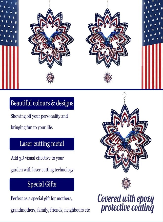 FANTAART Eagle Wind Spinners for Yard and Garden,Wind Spinner Hanging,3D Metal Wind Catchers,12in American Flag Kinetic Spinner,Fourth of July Independence Day Party Decorations for Indoor Outdoor(Round) - Image 5