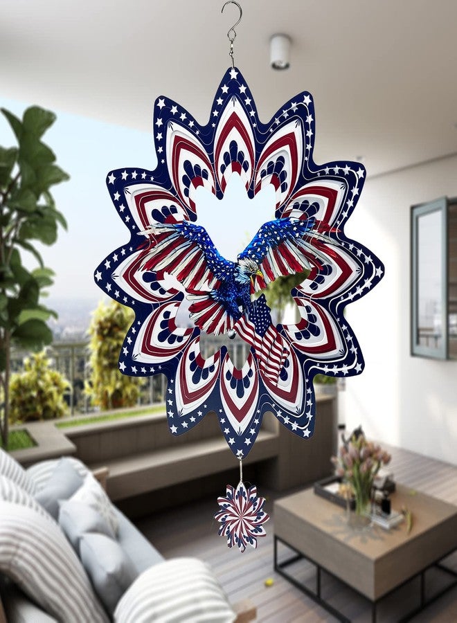 FANTAART Eagle Wind Spinners for Yard and Garden,Wind Spinner Hanging,3D Metal Wind Catchers,12in American Flag Kinetic Spinner,Fourth of July Independence Day Party Decorations for Indoor Outdoor(Round) - Image 3