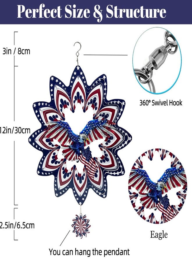 FANTAART Eagle Wind Spinners for Yard and Garden,Wind Spinner Hanging,3D Metal Wind Catchers,12in American Flag Kinetic Spinner,Fourth of July Independence Day Party Decorations for Indoor Outdoor(Round) - Image 4