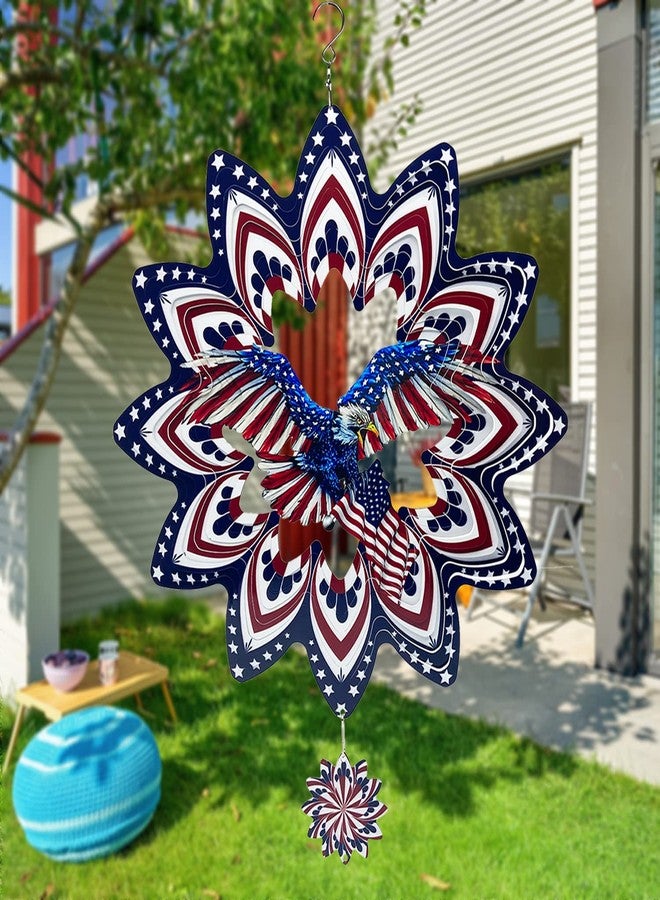 FANTAART Eagle Wind Spinners for Yard and Garden,Wind Spinner Hanging,3D Metal Wind Catchers,12in American Flag Kinetic Spinner,Fourth of July Independence Day Party Decorations for Indoor Outdoor(Round) - Image 2