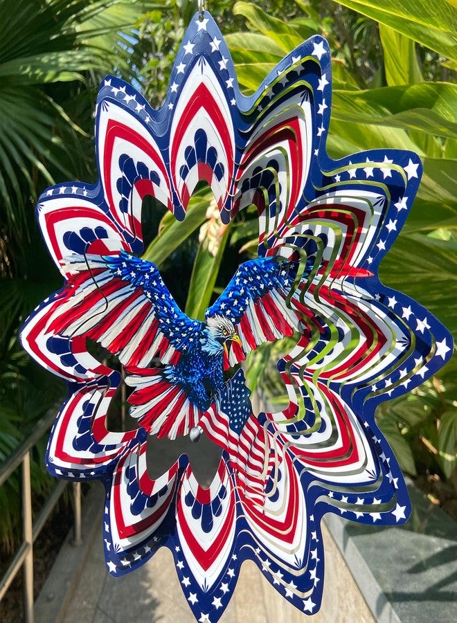 FANTAART Eagle Wind Spinners for Yard and Garden,Wind Spinner Hanging,3D Metal Wind Catchers,12in American Flag Kinetic Spinner,Fourth of July Independence Day Party Decorations for Indoor Outdoor(Round) - Image 1