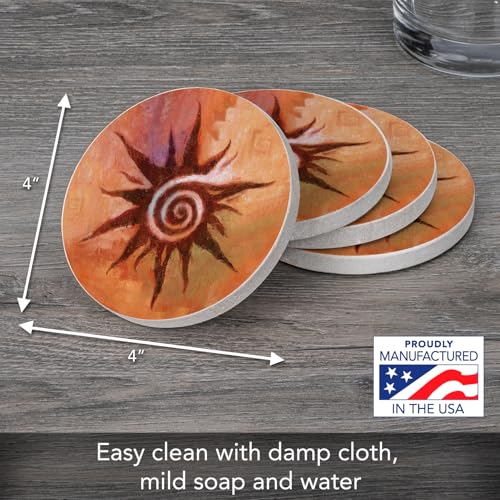 Thirstystone Spiral Sun Natural Sandstone Coaster 4 Pack Eco-Friendly, Absorbent, Easily Wipes Clean - Image 2