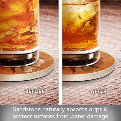 Thirstystone Spiral Sun Natural Sandstone Coaster 4 Pack Eco-Friendly, Absorbent, Easily Wipes Clean - Image 5