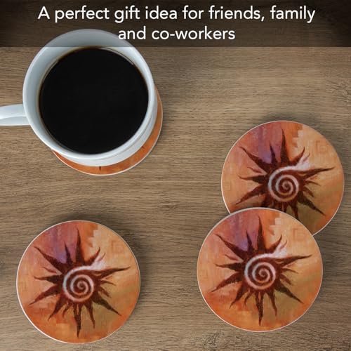 Thirstystone Spiral Sun Natural Sandstone Coaster 4 Pack Eco-Friendly, Absorbent, Easily Wipes Clean - Image 4