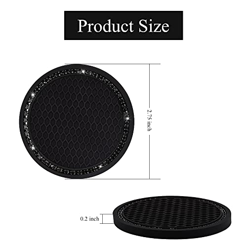 SUNCARACCL Car Cup Holder Coaster, 2 Pack Universal Bling Vehicle Insert (2.75" Diameter), Crystal Rhinestone Car Interior Accessories (Black with Black Diamond). - Image 2