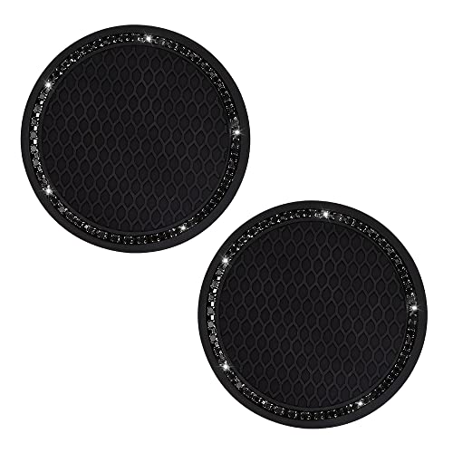 SUNCARACCL Car Cup Holder Coaster, 2 Pack Universal Bling Vehicle Insert (2.75" Diameter), Crystal Rhinestone Car Interior Accessories (Black with Black Diamond). - Image 3