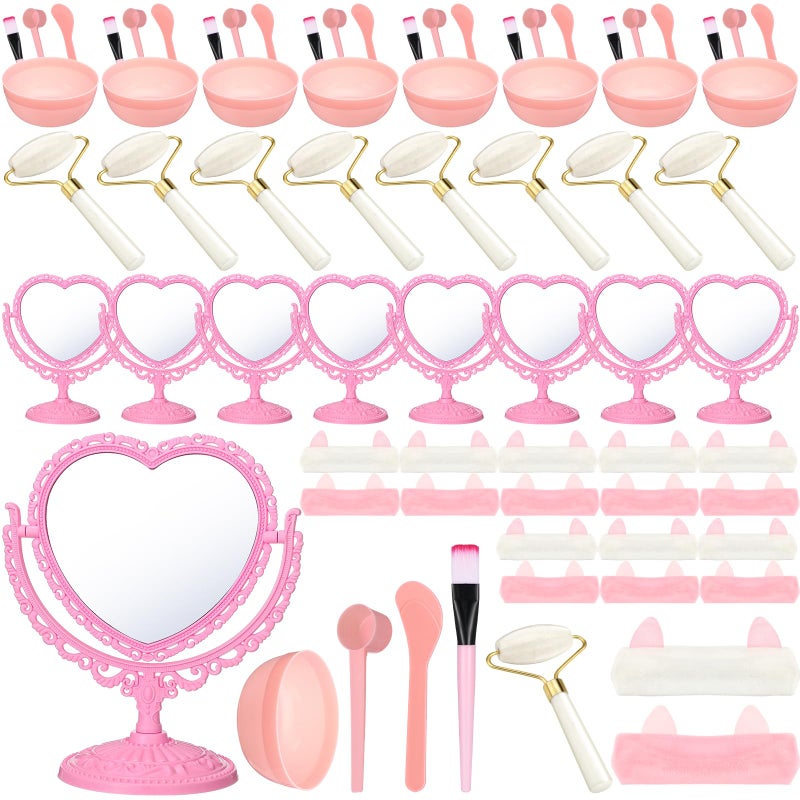 Vertintong 8 Set Spa Party Supplies for Women Spa Party Favors Bulk Include Heart Shaped Mirrors Jade Roller Face Mask Mixing Bowl with Stick Headbands Pink Birthday Gifts Sleepover Parties Supplies - Image 2