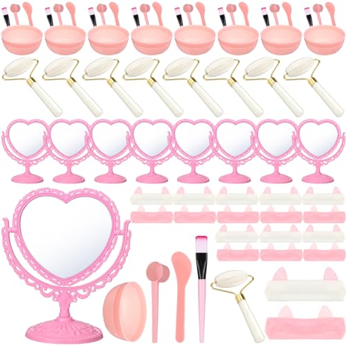 Vertintong 8 Set Spa Party Supplies for Women Spa Party Favors Bulk Include Heart Shaped Mirrors Jade Roller Face Mask Mixing Bowl with Stick Headbands Pink Birthday Gifts Sleepover Parties Supplies - Image 1
