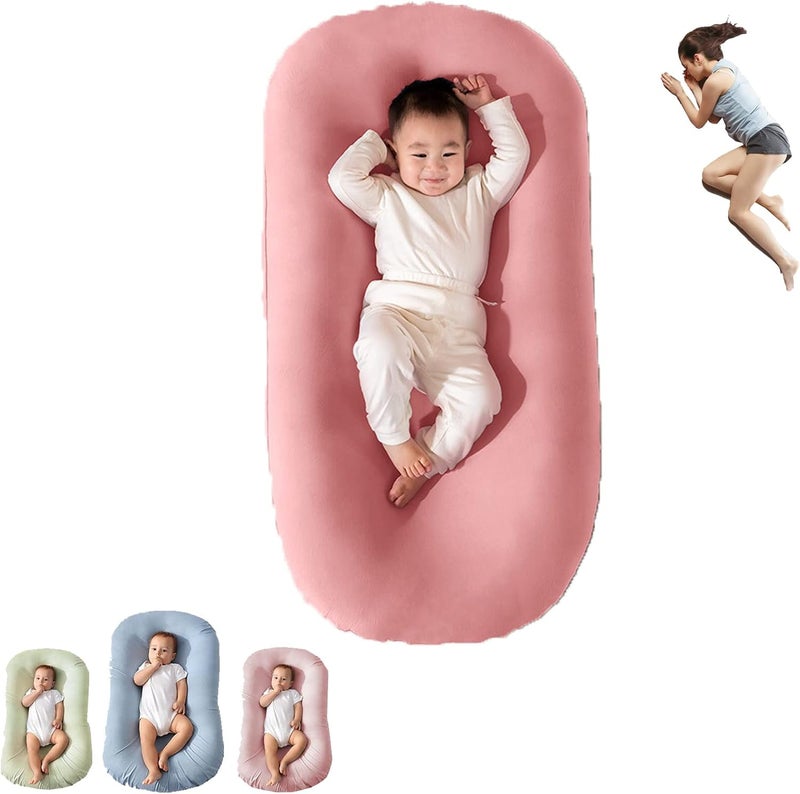 woobles Baby Lounger,Baby Lounger Pillow,Baby Lounger for Newborn,Baby Nest Baby Lounger for 0-12Months (Cherry Blossom Powder) Cherry Blossom Powder - Image 1