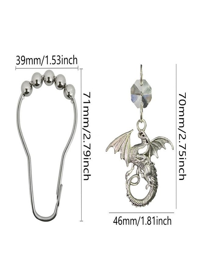 Decorative Dragon Shower Curtain Hooks for Bathroom Shower Rod, Rust Proof Stainless Steel Curtain Rings Set of 12 with Crystal Beads Fantasy Dragons Fairytale Decor Bathroom Bathtub (Silver) - Image 2