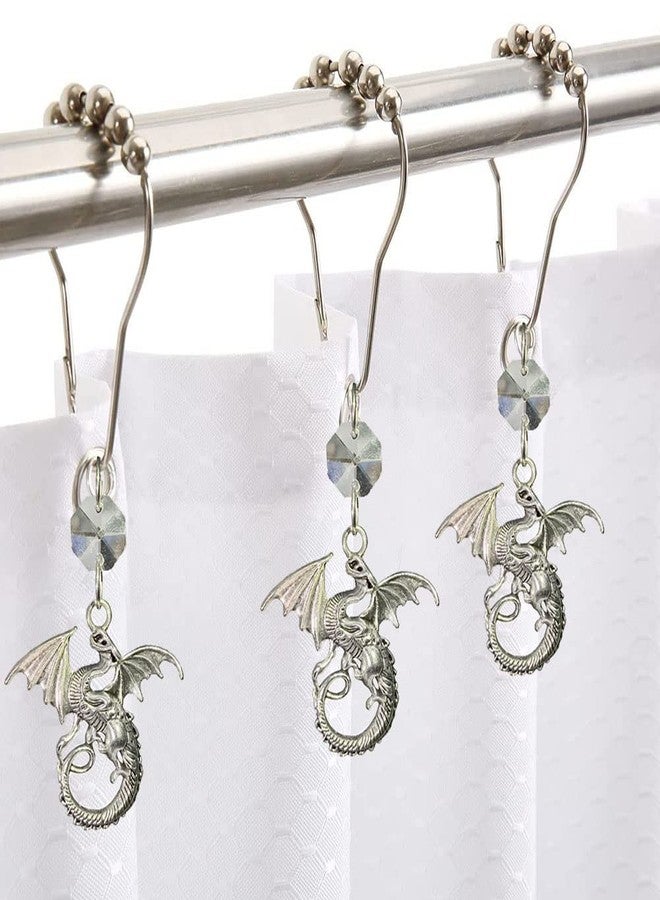 Decorative Dragon Shower Curtain Hooks for Bathroom Shower Rod, Rust Proof Stainless Steel Curtain Rings Set of 12 with Crystal Beads Fantasy Dragons Fairytale Decor Bathroom Bathtub (Silver) - Image 4