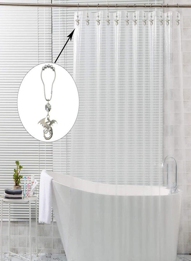 Decorative Dragon Shower Curtain Hooks for Bathroom Shower Rod, Rust Proof Stainless Steel Curtain Rings Set of 12 with Crystal Beads Fantasy Dragons Fairytale Decor Bathroom Bathtub (Silver) - Image 5