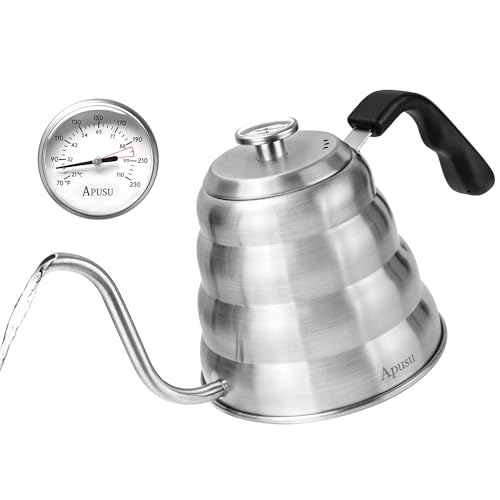 Apusu Gooseneck Kettle for Manual Drip Coffee & Tea 40oz Stainless Steel Pour Over Coffee Kettle with Thermometer Tea Kettle for Stovetop,1200ml,6 Cup,Silver,1Pack - Image 1