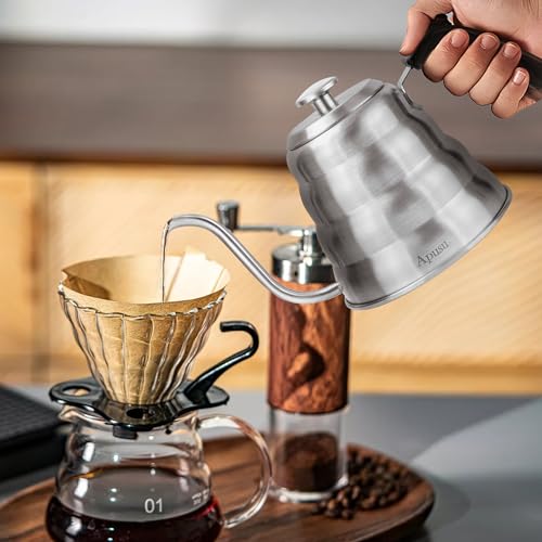 Apusu Gooseneck Kettle for Manual Drip Coffee & Tea 40oz Stainless Steel Pour Over Coffee Kettle with Thermometer Tea Kettle for Stovetop,1200ml,6 Cup,Silver,1Pack - Image 2