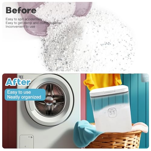 YEXEXINM 5.5L Laundry Detergent Dispenser with One-Press Lid, Laundry Powder Container for Laundry Room Organization and Storage Pod and Airtight Dishwasher Pod Holder for Bead Powder 1pack - Image 4