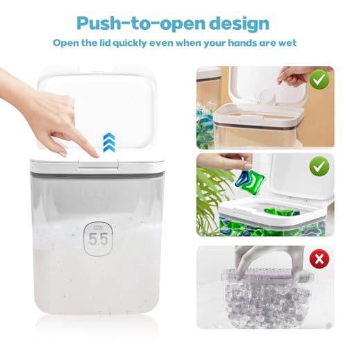 YEXEXINM 5.5L Laundry Detergent Dispenser with One-Press Lid, Laundry Powder Container for Laundry Room Organization and Storage Pod and Airtight Dishwasher Pod Holder for Bead Powder 1pack - Image 3