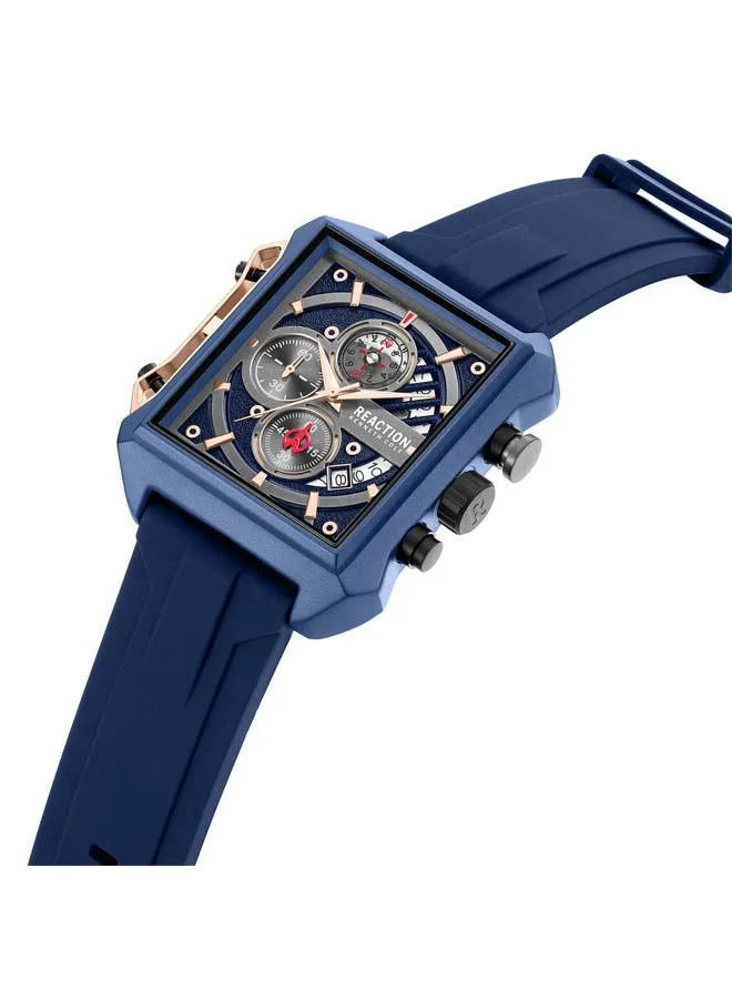 كينيث كول ريأكشن Blue Dial Black Silicone Strap Chronograph Watch for Men, 52.5mm