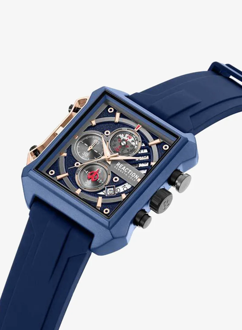 Kenneth Cole Reaction Blue Dial Black Silicone Strap Chronograph Watch for Men, 52.5mm