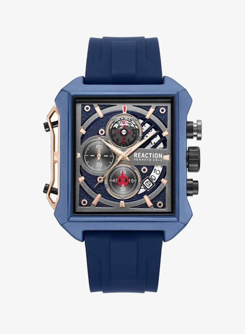 Kenneth Cole Reaction Blue Dial Black Silicone Strap Chronograph Watch for Men, 52.5mm