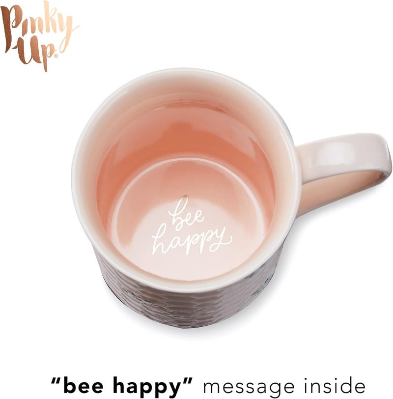 Pinky Up Annette Ceramic Tea Cup with Infuser and Lid, Travel Mug for Loose Leaf Teas, Home Office, Camping, Picnic Party, 12 oz, Set of 1, Honeycomb - Image 3