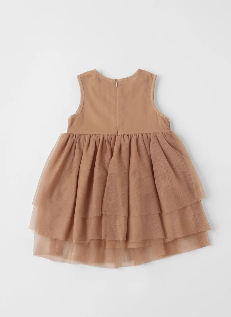 Nautinati Nautinati Girls' Mesh Sequins Party Wear Dress with Bow at Waistline