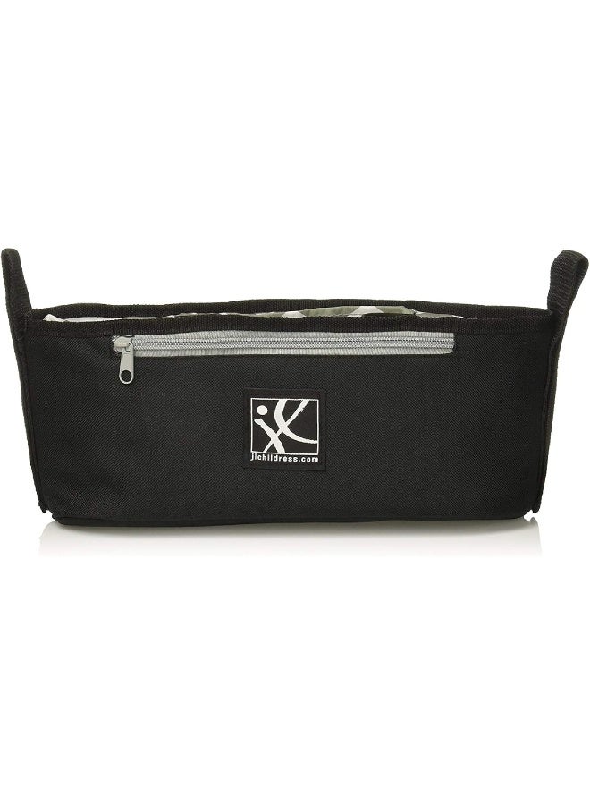 J.L. Childress J.L. Childress Cargo 'N Drinks Parent Tray, Universal Stroller Organizer with Insulated Cup Holders, Folds into Stroller, Easy Velcro Attachment, Black with Chevron Interior  - Image 1