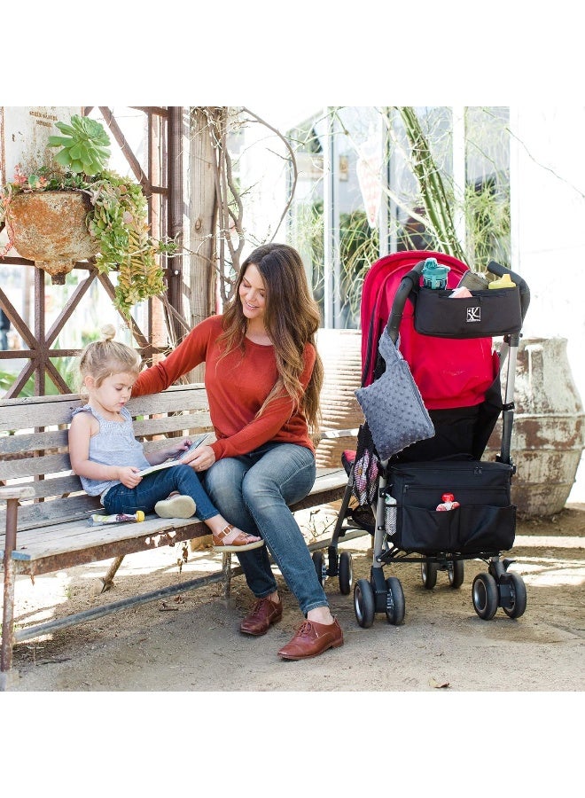 J.L. Childress J.L. Childress Cargo 'N Drinks Parent Tray, Universal Stroller Organizer with Insulated Cup Holders, Folds into Stroller, Easy Velcro Attachment, Black with Chevron Interior  - Image 4