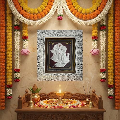 ARTSMINE – 999 Pure Silver Radha Krishna Frame – Pure Silver Sheet with Purity Certificate & Resale Value | Pooja Room, Home & Office Décor | Wedding, Corporate & Housewarming Gift | Handcrafted Table Top & Wall Mount – 1 Unit (20 × 22 CM) - Image 4