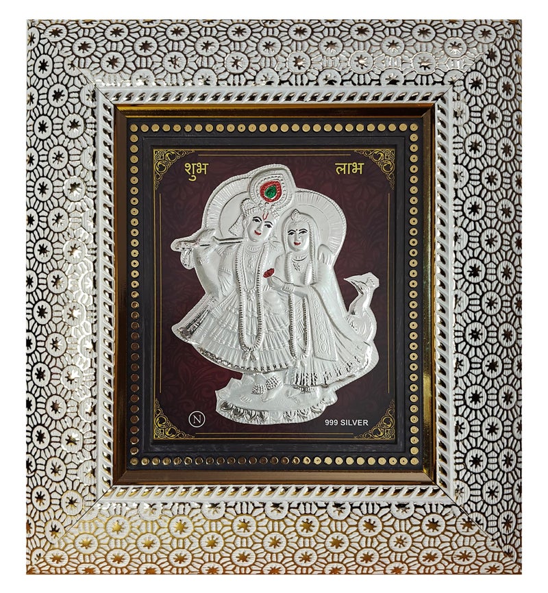 ARTSMINE – 999 Pure Silver Radha Krishna Frame – Pure Silver Sheet with Purity Certificate & Resale Value | Pooja Room, Home & Office Décor | Wedding, Corporate & Housewarming Gift | Handcrafted Table Top & Wall Mount – 1 Unit (20 × 22 CM) - Image 1