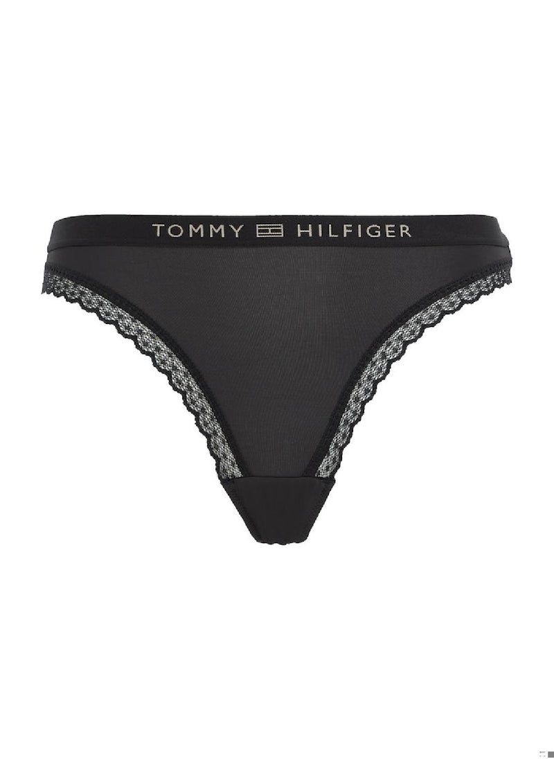 TOMMY HILFIGER Women's Tonal Logo Lace Briefs Underwear Bottoms, Black  - Image 1