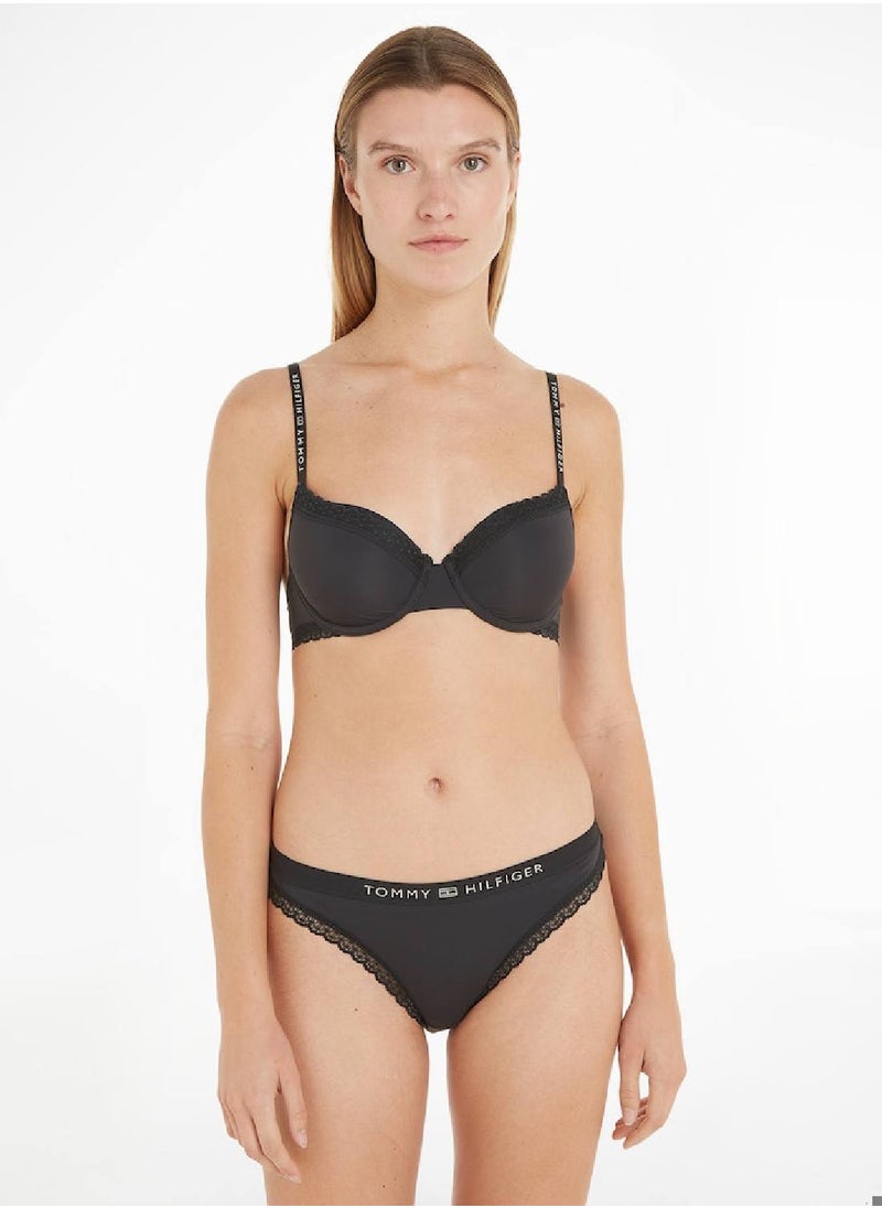 TOMMY HILFIGER Women's Tonal Logo Lace Briefs Underwear Bottoms, Black  - Image 2