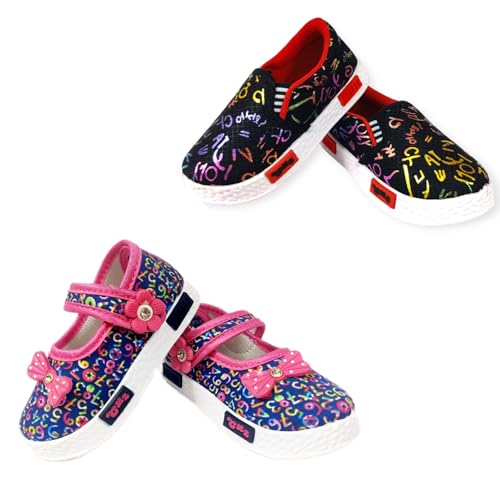 Coolz Girls Ballerina and Shoes Combo (2 Pairs) for 1-4 Years (Cute-1-Magenta Bellies and Pogo-2a-Black Shoes, 18 Months) - Image 1