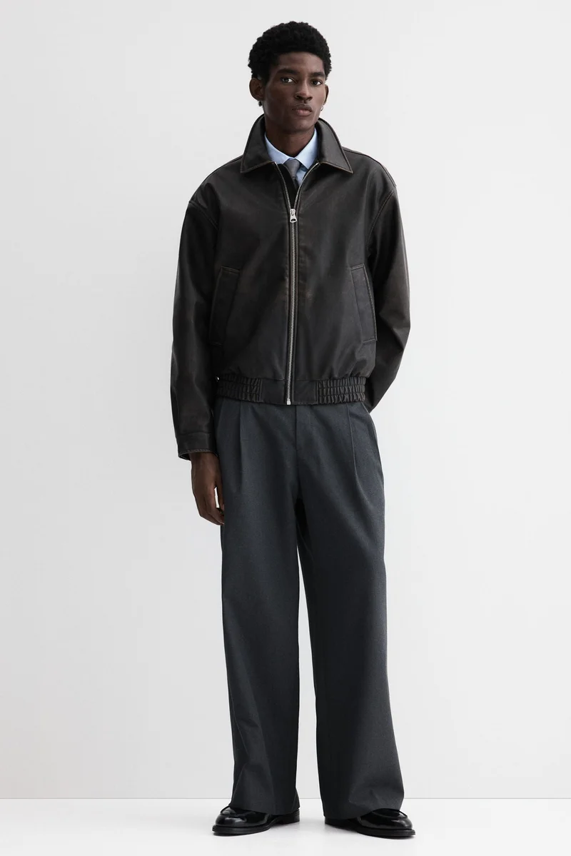 اتش اند ام جاكيت بمظهر مغسول بتصميم فضفاض