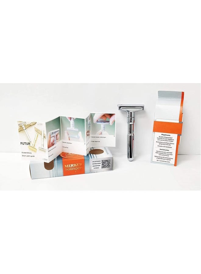 Merkur FUTUR 701 Adjustable Double Edge Safety Razor - Bright Chrome | Adjustable Razor With Dial | Made in Germany | Plastic-Free | Snap-On Cap Design | Straight Bar - Image 4