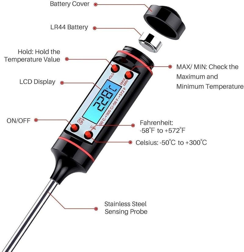 Sakrai Digital Lcd Cooking Food Meat Probe Kitchen Bbq Thermometer Temperature Test Pen, instant read thermometer for Industrial, Grill, Candy, Milk, Oil, Liquid Lab Chemical (Steel 5.9 Inch - Image 4
