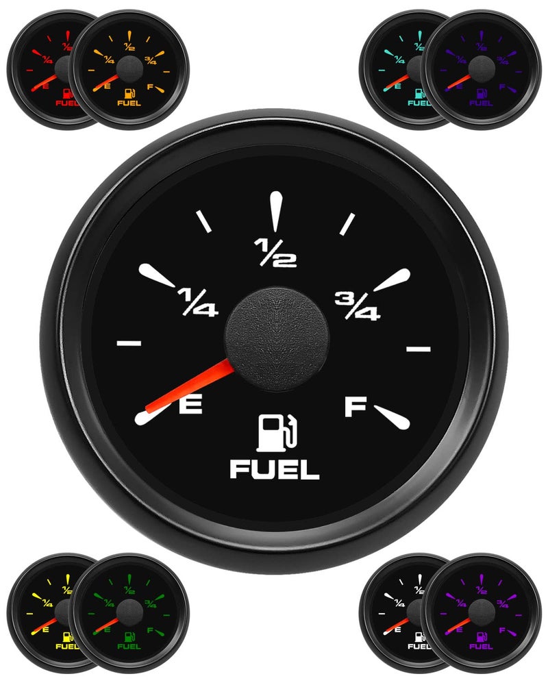 TIKSCIENCE 0-90 ohm Fuel Gauge - 2" 52mm 8 Color Boat Fuel Level Gauge - Universal Fit for Car, Generator, Motorcycle, Tractor, Yacht, RV, Black - Image 1
