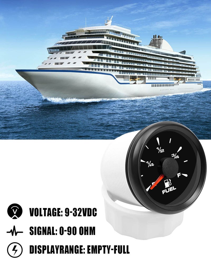 TIKSCIENCE 0-90 ohm Fuel Gauge - 2" 52mm 8 Color Boat Fuel Level Gauge - Universal Fit for Car, Generator, Motorcycle, Tractor, Yacht, RV, Black - Image 3