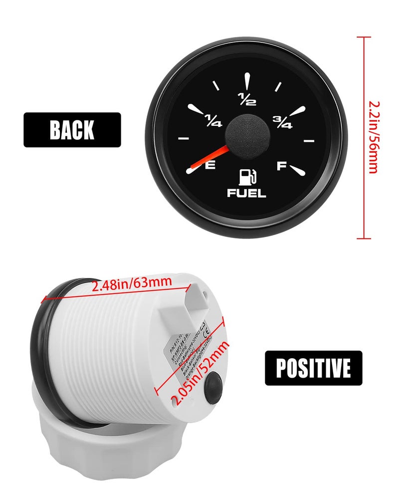 TIKSCIENCE 0-90 ohm Fuel Gauge - 2" 52mm 8 Color Boat Fuel Level Gauge - Universal Fit for Car, Generator, Motorcycle, Tractor, Yacht, RV, Black - Image 2
