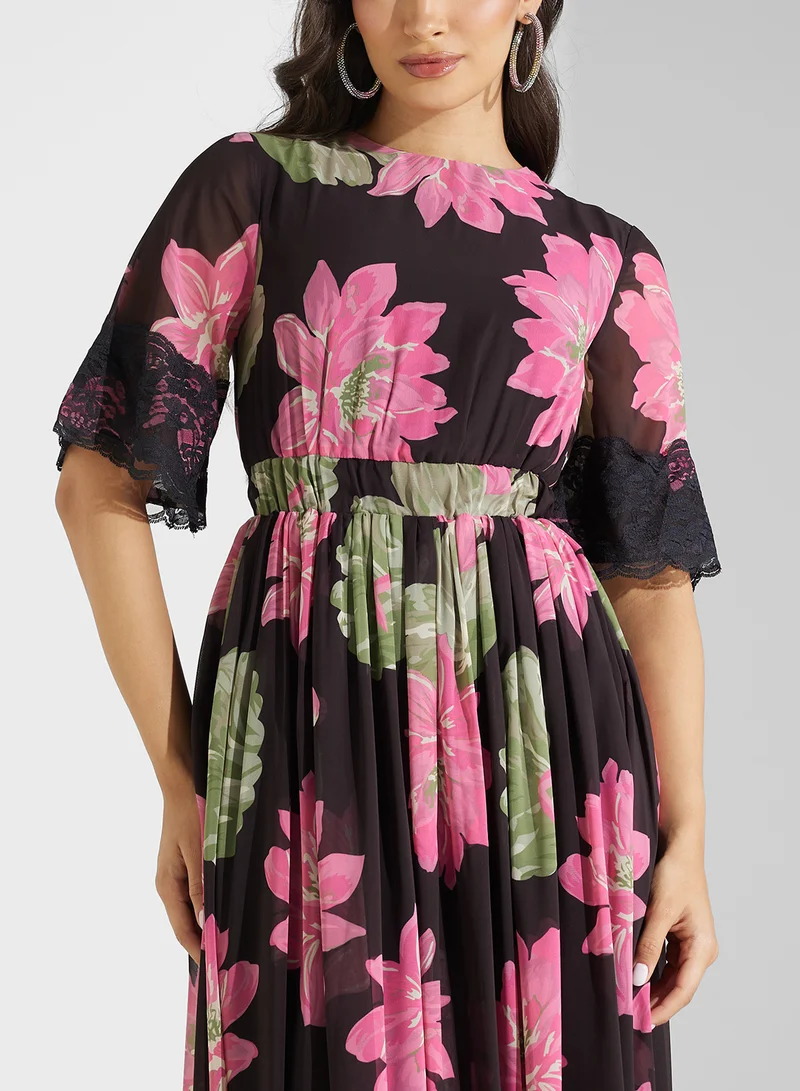 Frock and Frill Floral Chiffon Maxi Dress