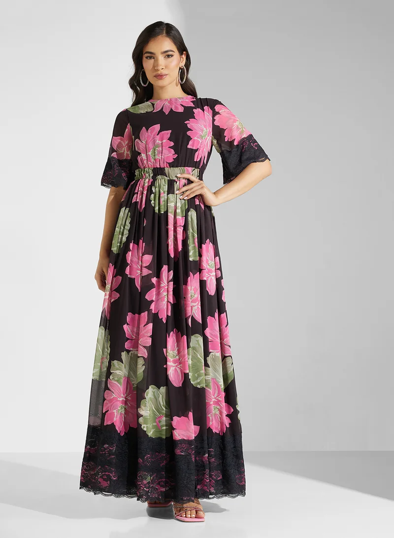 Frock and Frill Floral Chiffon Maxi Dress